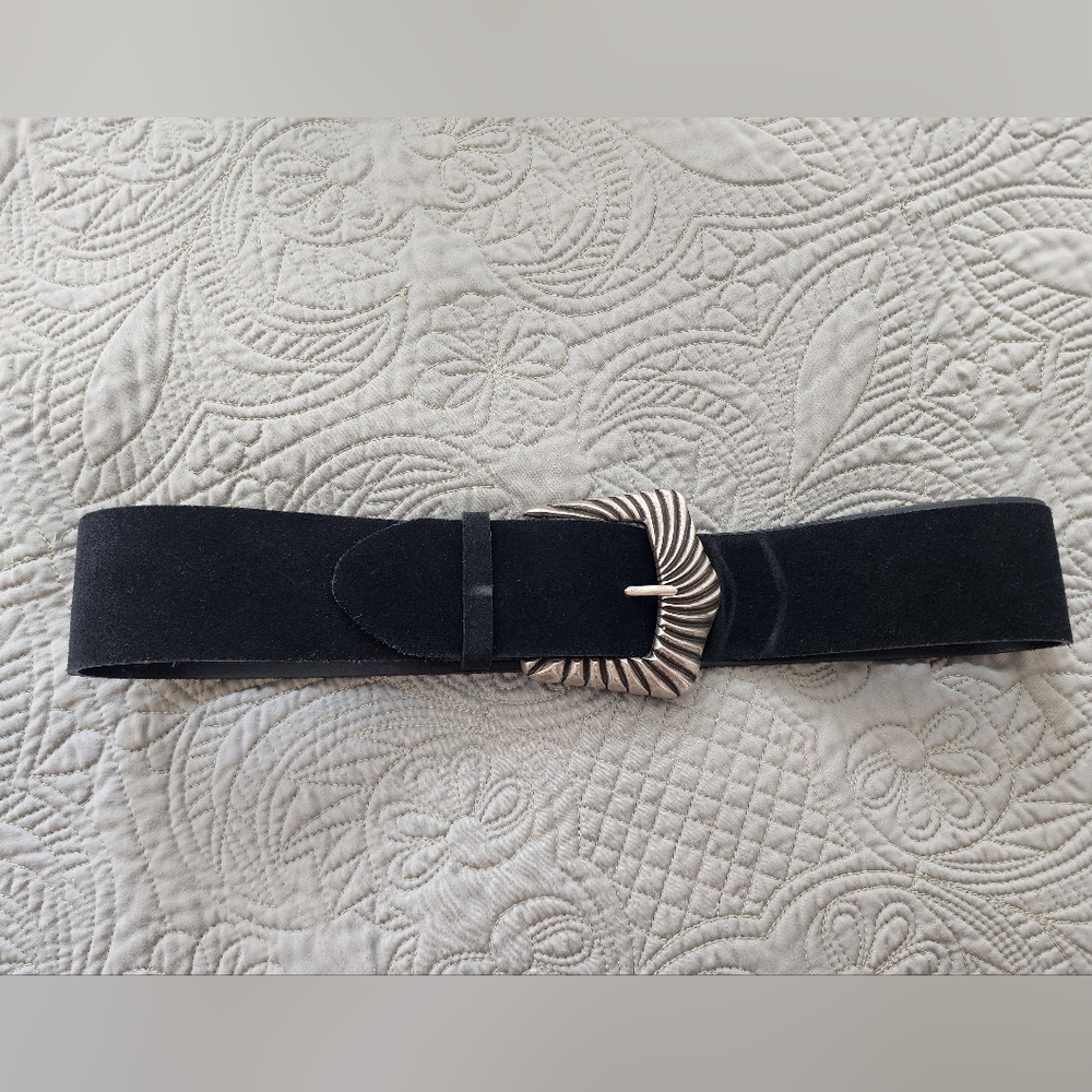 Genuine Martina Mori Leather Belt with Ornate Silver Buckle - Made in Italy